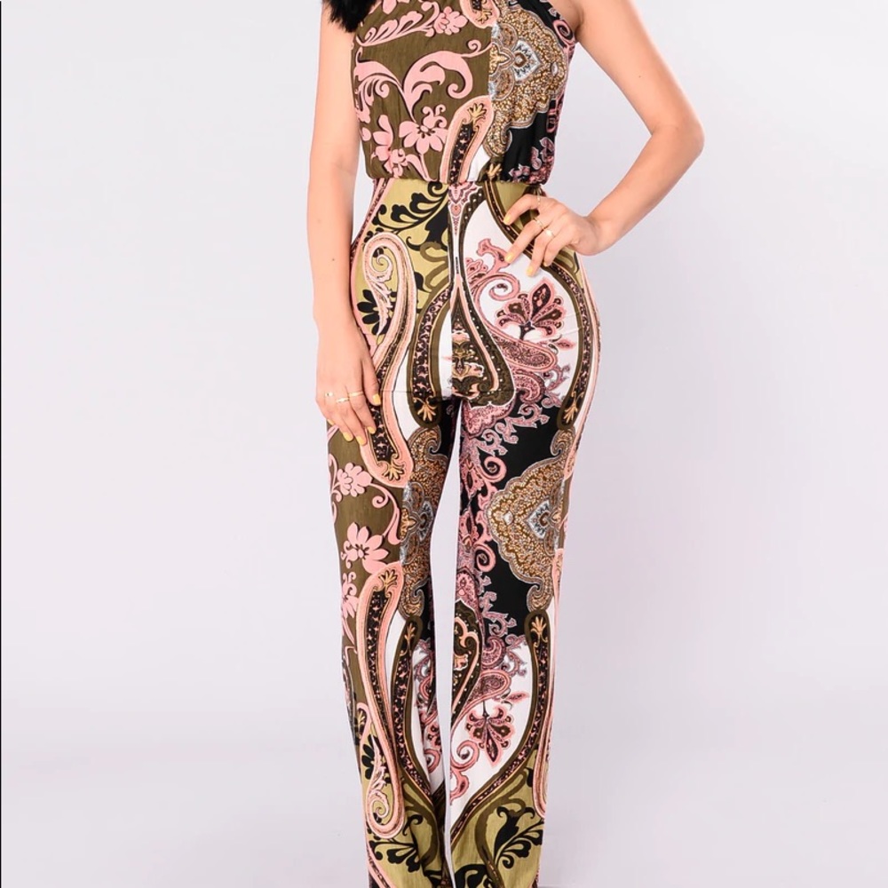 Olive paisley jumpsuit